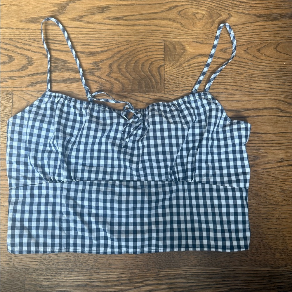 Abercrombie & Fitch Navy and White Gingham Tie-Front Crop Top